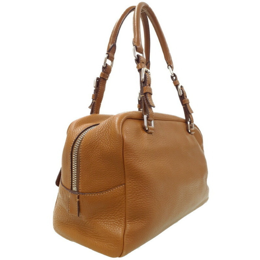 Prada Vitello Bauletto Embossed Brown Logo handbag Daino